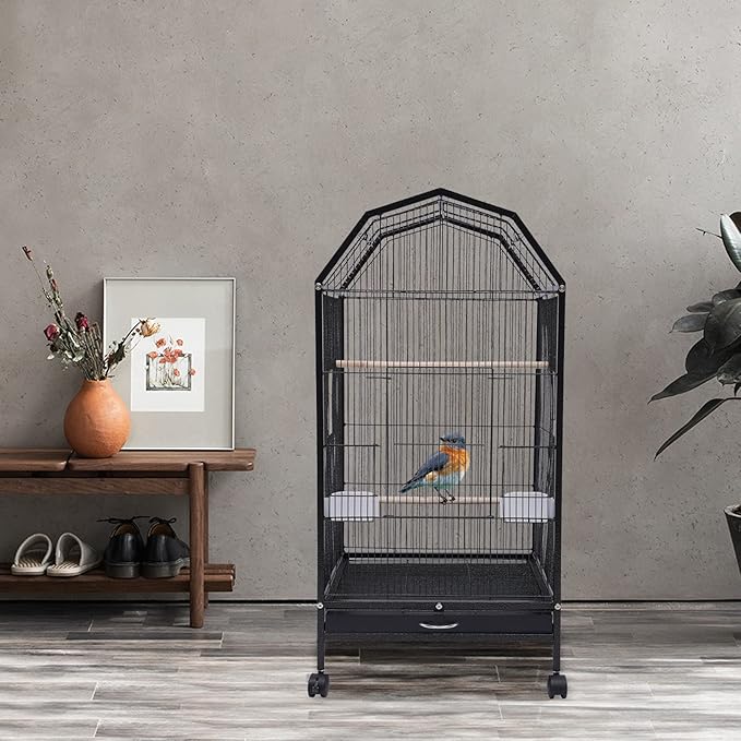 18.1x18.1x39.9inch Indoor Bird Cage, Parakeet Birds Cage with Rolling Stand, Open Top Parrot Cage, for Cockatiel, Parakeet, Budgie, Finch, Lovebirds