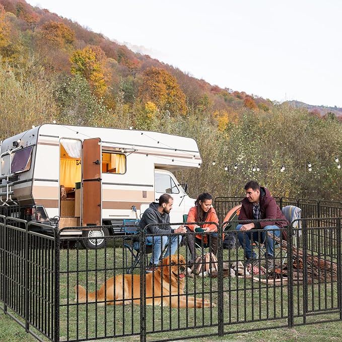 Dog Fence Outdoor 24 Piece Panels 32" Height, Square Steel Pipe with Reinforced Crossbars, Anti-Rust Heavy Duty Dog Playpen with Doors Portable for Yard RV Camping, Total 54FT, 227 Sq.ft, Snowy Black