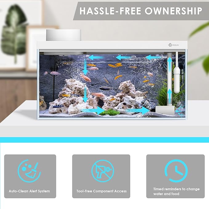 Smart Fish Tank Aquarium Kit with APP Control and Auto Feeder -1.5 Gal Fish Tank Multi-Layer Filtration System Silent Pump & UHD Glass -16 Million DIY Colors Includes Mini Magnetic Scrubber Scraper