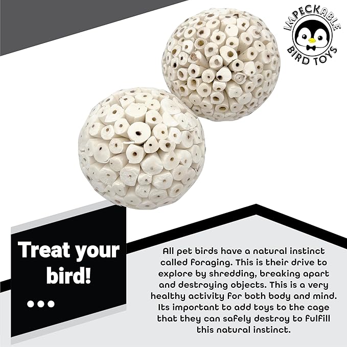 9501 Pk4 Huge Sola Balls Large 4 Inch Handmade Wood Balls - Natural Bird Toy for Cage - Soft Shreddable Chewing Foot Toys for Medium & Large Birds - Macaw, African Grey & Parrot - Foraging Accessory