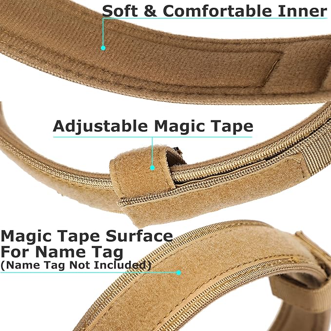 Dog Tactical Collar Military Dog Training Collar Control Handle and Heavy Metal Buckle for Medimum Large Dog Training Behavior Aids Brown M