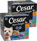 Cesar Home Delights Adult Wet Dog Food, Pot Roast with Spring Vegetables, Beef Stew, Turkey, Green Beans, & Potatoes, and Hearty Chicken & Noodle Dinner in Sauce Variety Pack, 3.5 oz. 24 Count