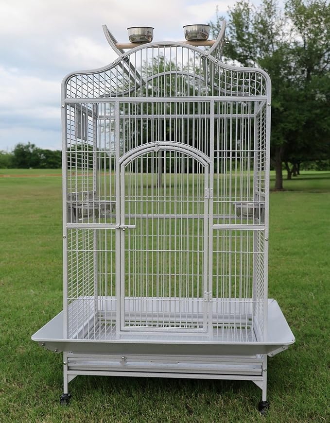 Extra Large Wrought Iron Open/Close Play Top Bird Parrot Cage, Include Metal Seed Guard Solid Metal Feeder Nest Doors Overall Dimensions: 35.25" Wx29.5"x62"H(with Seed Skirt)