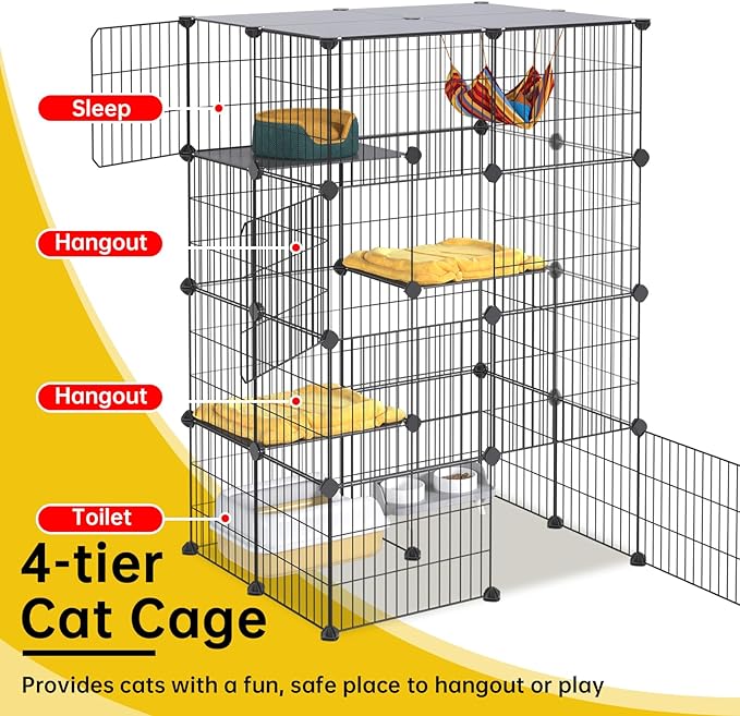 Oneluck 4-Tier Large Cat Cages ，47.2 Inch Enclosures Indoor, Catio,DIY Cat Playpen Detachable Metal Wire Kennels Cat Crate Exercise Extra Place Ideal for 1-2 Kitty