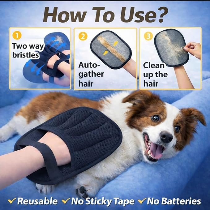 4 Pcs Pet Hair Removal Glove for Dogs & Cats, 4 Designs Electrostatic Magic Brush Pet Hair Remover, Reusable Dog Hair Remover, Washable Pet Grooming Tools for Carpet, Sofa, Clothes & Car Seats