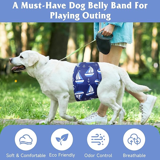 5 Pack Dog Diapers Male Reusable, Premium Belly Bands for Male Dogs, High Absorbing Male Dog Pee Wraps for Doggie in Incontinence or Excitable Urination and Training L