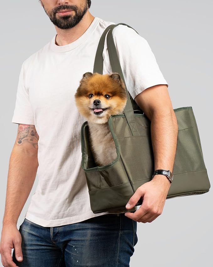 OSKAR&FRIENDS Pet Carrier Tote for Small Dogs & Cats – Vegan Leather Dog Purse with Breathable Mesh, Sherpa Bed & Safety Tether – Fits Pets Up to 20 lbs