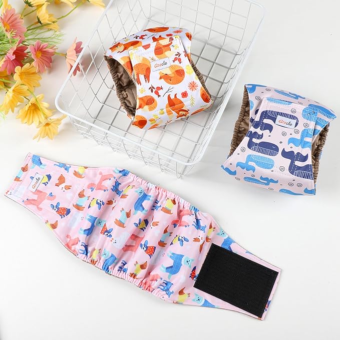 5 Pack Dog Diapers Male Reusable, Premium Belly Bands for Dogs, High Absorbing Male Dog Pee Wraps for Doggie in Incontinence or Excitable Urination,Squirrel XL