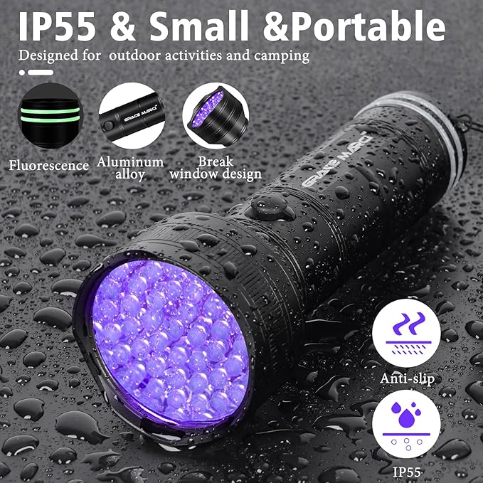 UV Flashlight, 51 LED 395nm Black Light, Ultraviolet Lite UV Light, Pet Urine Detector for Dog/Cat Urine, Dry Stains, Bed Bug, Resin Curing, Scorpions, Dry Pet Stains
