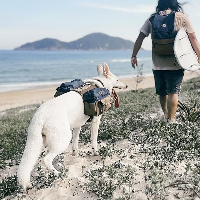 Dog Hiking Backpack Harness for Medium & Large Dogs – Durable Saddle Bag with Handle, Large Storage Compartments & Adjustable Fit for Outdoor Adventures, Camping & Day Trips (L)
