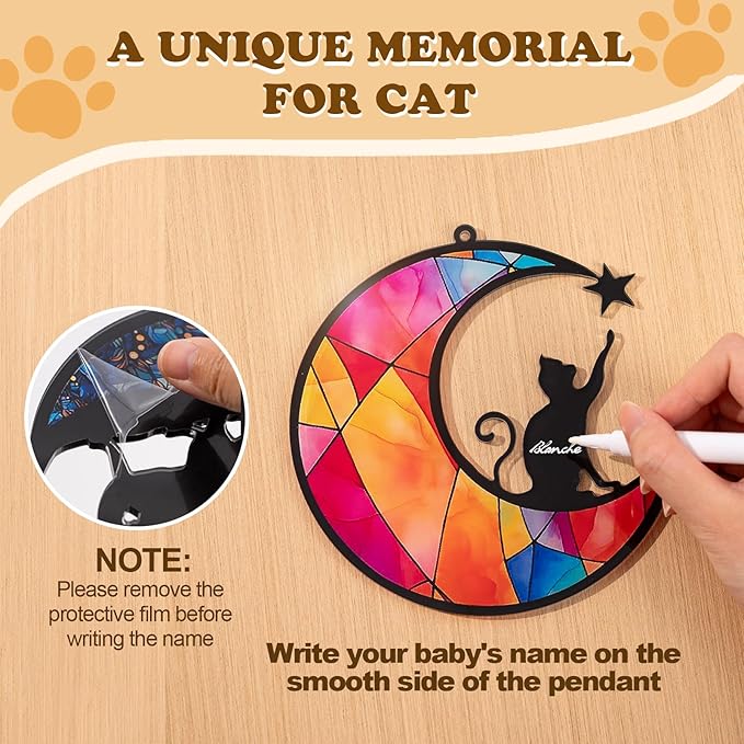 Cat Memorial Hanging, Lost Cat Sympathy Gift, Pet Loss Plastic Suncatcher, Memory Ornaments Gift for Cat Lovers (Star Cat)