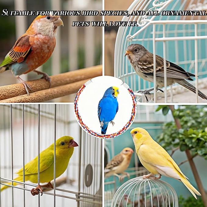 Bird Rope Perches, Parrot Toys, Bungee Rope Perches for Parrots, Cockatiels, Parakeets, Budgie Cages Comfy Birds (Metal Nut) - 23.62 inches