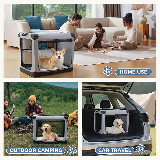 DUMOS Dog Crate 42 Inch Travel Cat Pet Carrier for Extra Large Dog, Portable Foldable Soft Pet Crate with Storage Bag & Washable Pad for Indoor Outdoor Dog Kennel Carrier (XL-80lbs, Grey)