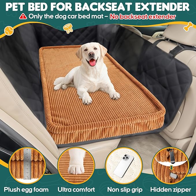 Dog Car Bed, Non-Slip Backseat Extender Pet Mat, Removable Washable Dog Bed for SUVs, Sedans & Trucks, Anti-Slip Travel Bed for Dogs, Easy Clean & Scratch-Proof & Comfort (M, No Backseat Extender)