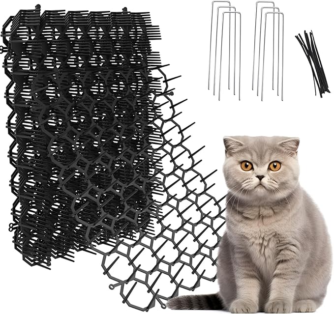 8.5 X 6.5 Inch Scat Mat for Cats with 6 Garden Staples & 6 Ties, 12 Pack Cat Deterrent Mat for Garden Fence & Animal Barrier