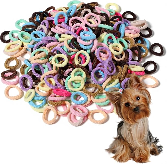 300 Pcs Dog Hair Ties, 1 Inch Nylon Seamless Hair Bands for Small Dog Puppy Girl, Yorkie, Knots, Ponytails, Mixedcolor