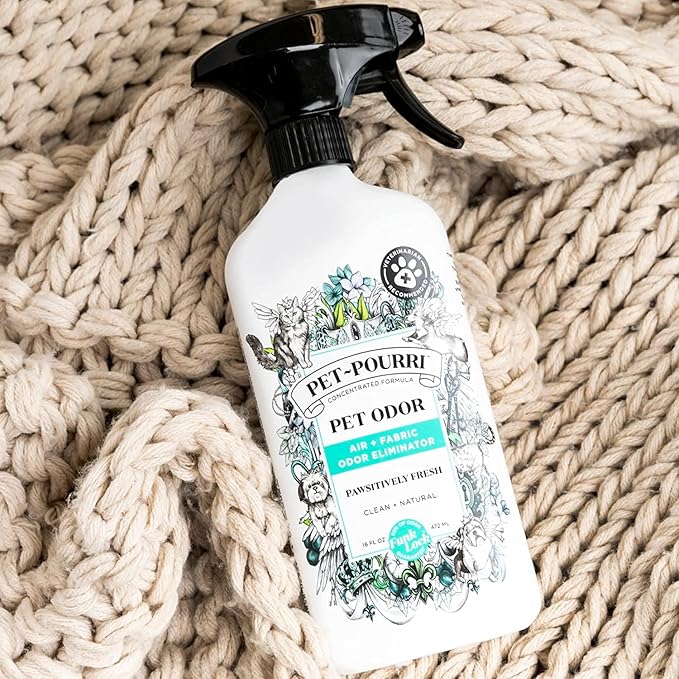 Pet-Pourri Pet Odor Air + Fabric Odor Freshener Spray, Pawsitively Fresh, 16 Fl Oz (Pack of 2)