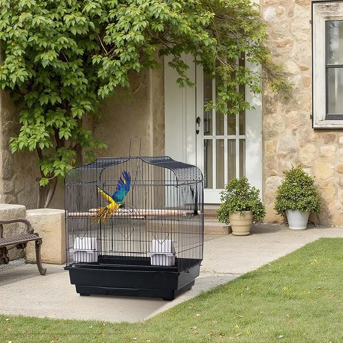 Small Bird Travel Cage,Portable Metal Bird Travel Cage with Handle,with 2 Stands, 2 Feeders and Wooden Perches,Birdcages for Small Parrots Lovebirds Canaries Cockatiels Conures