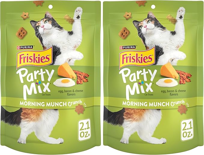 Friskies Purina Party Mix Morning Munch Crunch Cat Treats - 2.1 oz. Pouches,(Pack of 20)