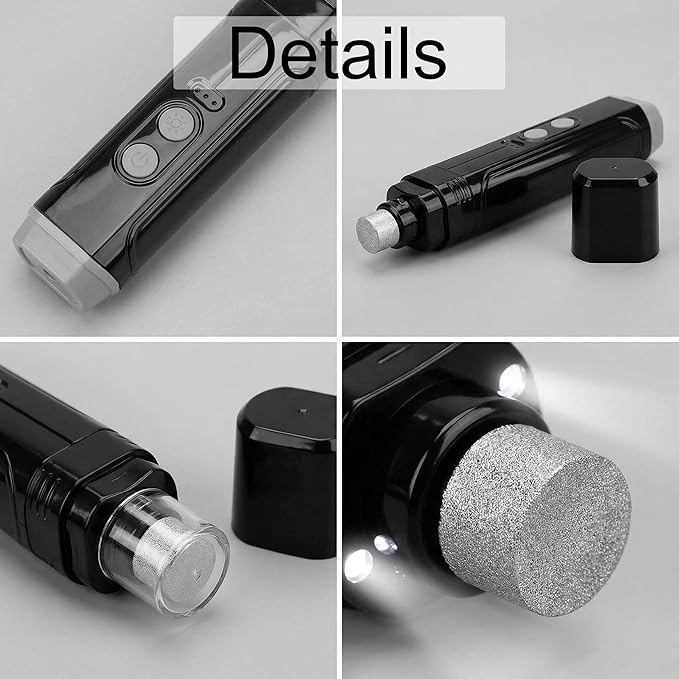Kanes Nail Grinder, 2026 New 3-Speed Dog Nail Trimmers, Rechargeable 8h Running Time with 2 LED Lights Trimmer, Low Noise Electric Pet Grinder for Large Medium Small Dogs & Cats (1 Set Black)