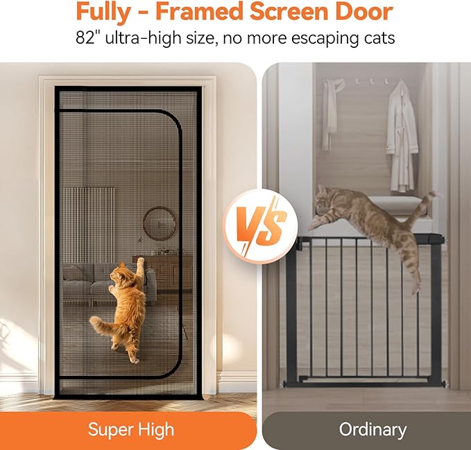 BFNN Cat Screen Door, Extra Tall Cat-Proof Mesh Gate, Fit Door Size 38'' x 82'', Anti Scratch Mesh with Zipper Closure, for Living Room, Kitchen, Bedroom (Black)