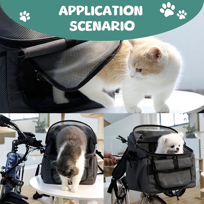 Qivine Dog Bike Basket,Dog Carrier for Bicycle Foldable Bike Pet Carrier with Handlebar Adapter Bicycle Carrier Backpacks for Small Medium Cats,Dogs
