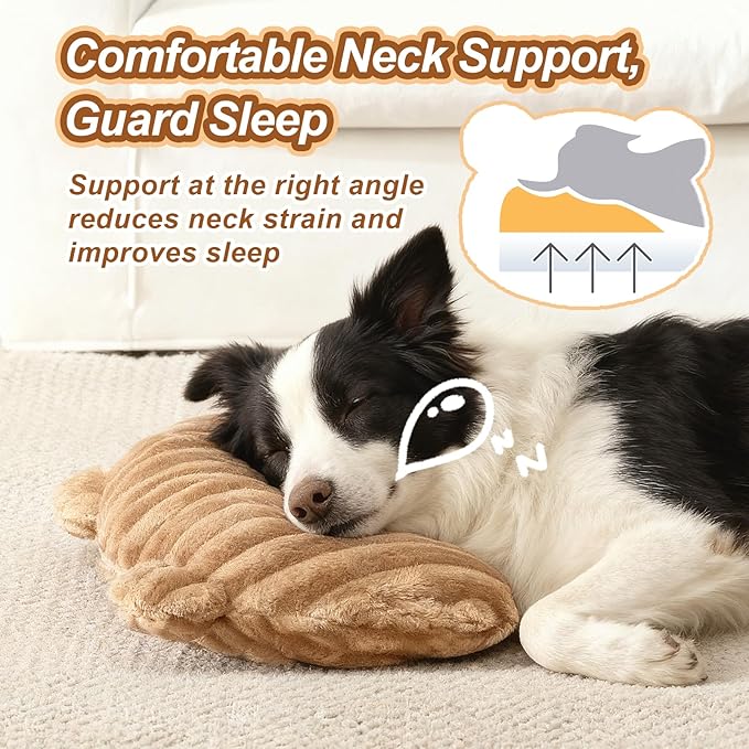 Jiupety Dog Calming Pillow, Soft and Neck-Friendly, Washable Pet Neck Pillows for Small Medium Large Dogs and Cats, 17" x 10", Coffee