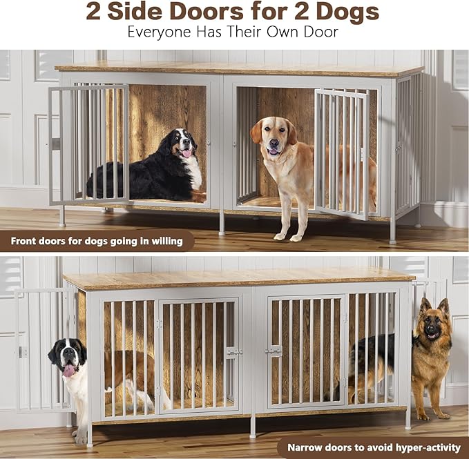 EasyCom Dog Crate Furniture for 1 or 2 Dogs, Heavy Duty Single/Double Dog Crates for Small/Medium/Large Dogs, Dog Kennel Furniture Indoor as TV Stand, Large Size 78.74" L(35-60 Pounds), White