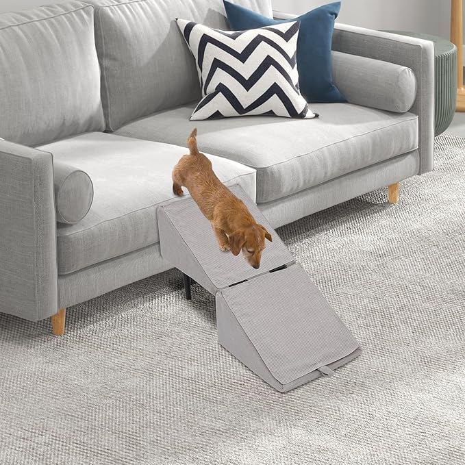 Split Ottoman Dog Ramp, 2-in-1 Foldable Lightweight Folding Pet Ramps Stairs, Dog Ramp for Bed and Couch, for Small Animal, Small Dog, Large Dog, Elderly Pet (Dark Grey, 11.8 * 11.8 * 7.8in)