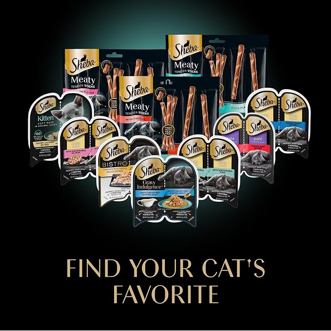 Sheba Meaty Tender Sticks Soft Cat Treats Chicken, Tuna, and Salmon Flavor, 0.14 oz., 40 Sticks