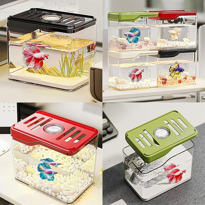 Small Fish Tank,Aquarium Breeding Box-Plastic Breeder Box for Fish Tank,Aquarium Starter Kit with LED Lighting for Baby Shrimp,Betta,Clownfish,Guppy,Lid Included(0.5 Gallons)