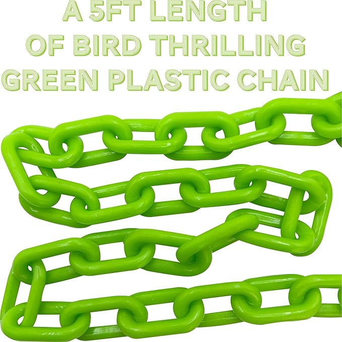 by M&M 2001 5ft Medium Green Plastic Bird Toy Chain - A Long Length of Brightly Colored Plastic Pet Thrilling Chain, Lots of uses, Great for Med Sized Pets Conure Cockatiel Lovebird