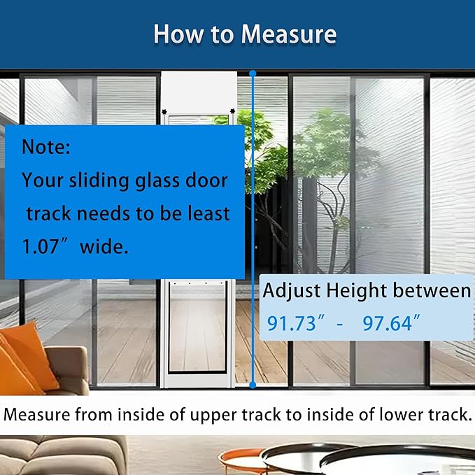 Extra Large Dog Door for Sliding Glass Doors, Adjustable Height 91.73"-97.64",No-Cut Easy Installation,Magnetic Closing Curtain.