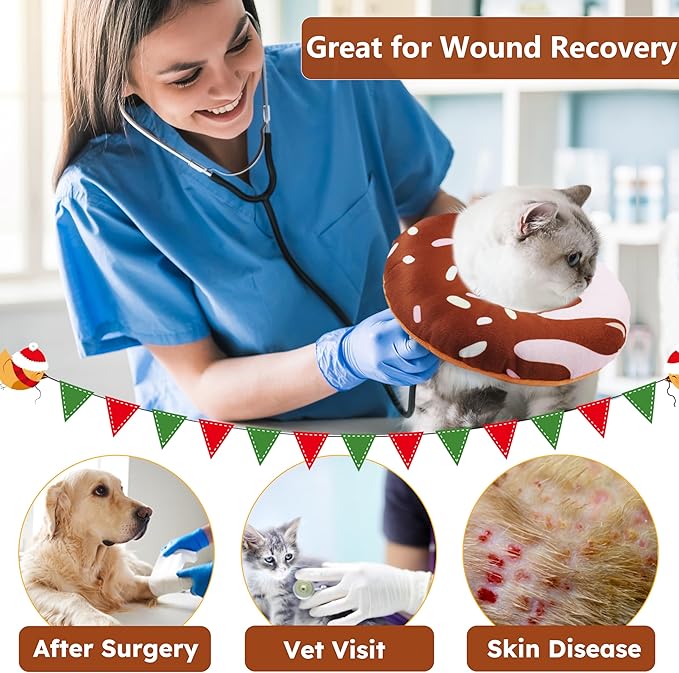 Cat Cone Collar Soft, Cat Recovery Collar for Wound Healing Cute Donut Adjustable Kitten Cones to Stop Licking Comfortable Lightweight Neck Elizabethan Collars for Cats Kittens After Surgery