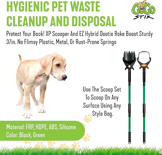 XP Pooper Scooper & Rake Set, Consumer Reports #1 Rated Ergonomic Scooper 2023-2026. Strong & Lightweight, Dogs & Pet Poop Cleanup & Waste Removal - Fits Any Style Bag. 10-Year Wty.
