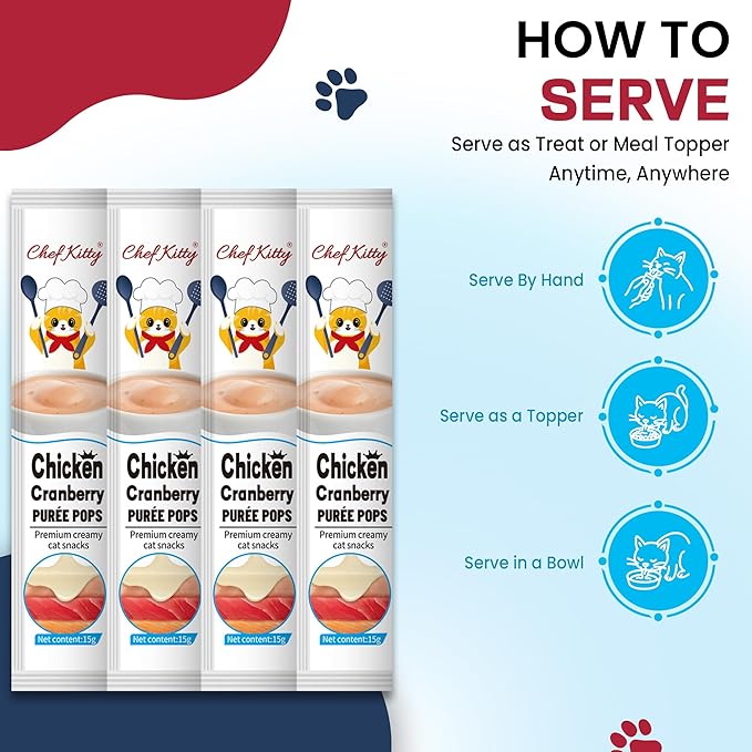 Cat Treats Lickable | Grain-Free Cat Food Toppers| Creamy Puree Squeeze Ups Urinary Tract Health & Kidney Support | 0.5 oz. Each Tube, Chicken with Cranberry Recipe | 10 Tubes