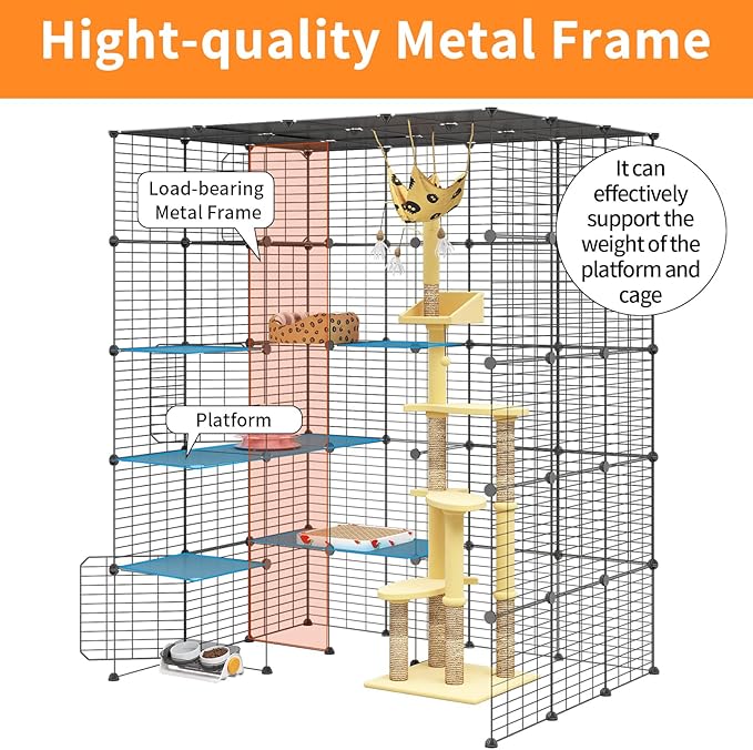 Oneluck 5-Tier Extra Large Cat Cages Indoor, 69 Inch Enclosure, Catio DIY Cat Playpen Detachable Metal Wire Kennels Cat Crate Exercise Place Ideal for 1-4 Cats(Without Platform)