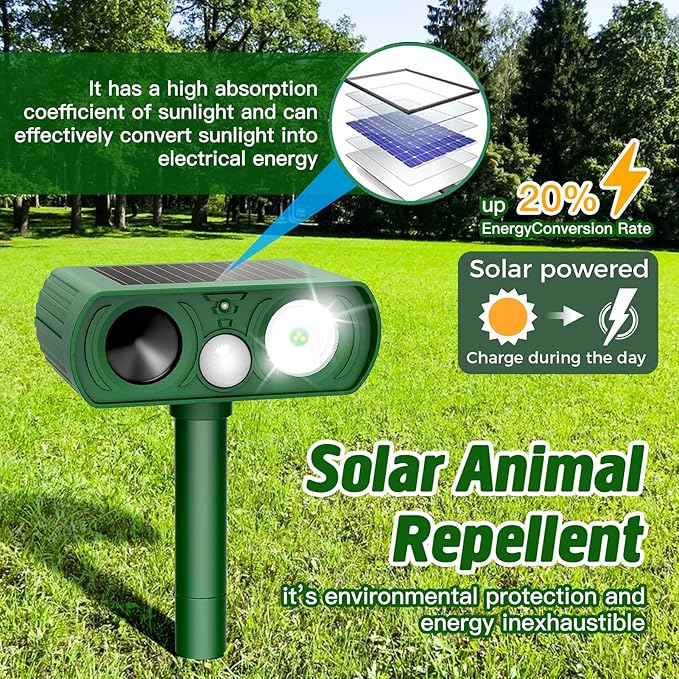 Animal Deterrent Devices Outdoor, Solar Animal Repeller with Motion Sensor Animal Repeller to Repel Cat, Deer, Squirrel, Rabbit, Dog, Skunk (Green - 4 Pack)