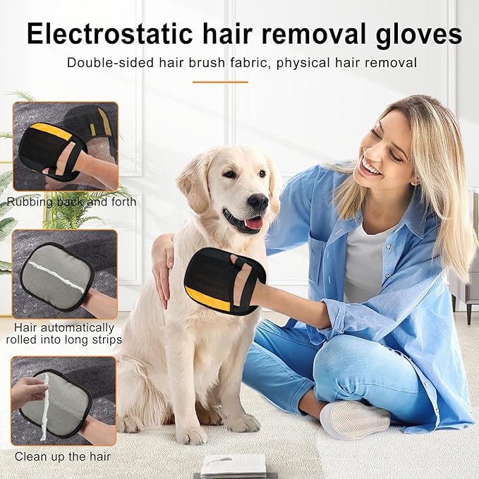 2 Pack Electrostatic Pet Hair Removal Gloves, Upgrade Magic Brush Pet Hair Remover Tool, Washable Reusable Cats and Dogs Grooming Gloves for Laundry, Couch, Car Seat, Furniture