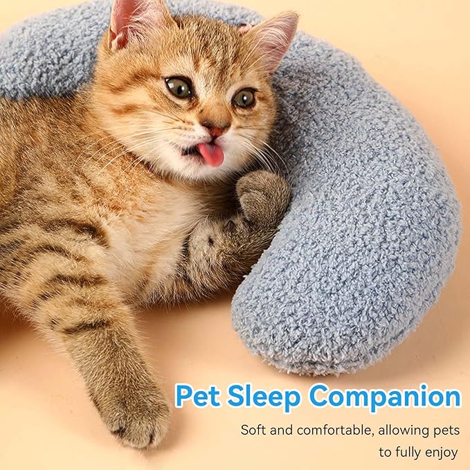 Cat Pillows, Dog Calming Pillow for Small Dogs Puppy Soft Cat Bed Pillow Ultra Soft Fluffy Pet Calming Toy Half Donut Cuddler Cozy Cat Bed Pillow Rabbit Pillows U-Shaped Pillow