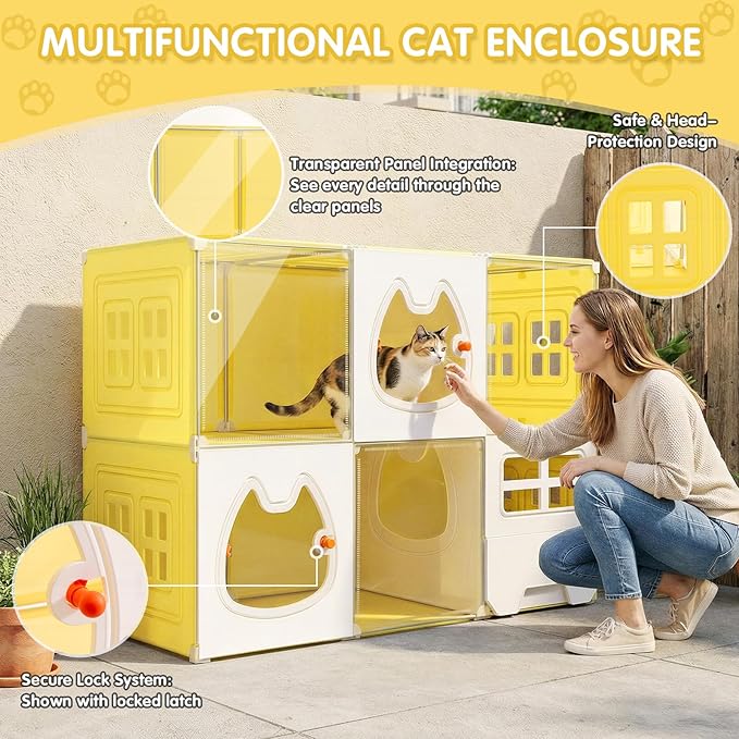 Cat Cage with Litter Box | Detachable Metal, Transparent Window, DIY Zones | Cat Enclosure Indoor Playpen for 1-3 Cats, Ferret, Small Animal Dog Cages 41" L x 18" W x 28" H