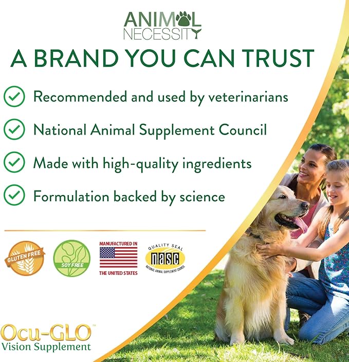 Ocu-GLO Cat & Dog for Eye Support - Chewable Vision Supplement for Medium and Large Pets Care with Lutein, Omega-3 Fatty Acids, Grape Seed Extract & Antioxidants 30 XL Chewables