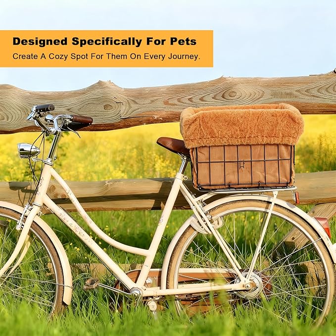 Xixter Pet Bike Basket Liner Comfortable and Warm with Easy Installations,Outer Layer Made of Short Plush Material(Bike Basket Not Included)