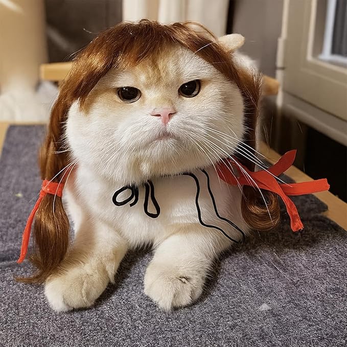 Dog Wig Pet Costumes, Cat Costume Synthetic Accessories Small Dog Headwear for Halloween Christmas Eve Festival Party Decor, Head Wear Apparel Toy (C)
