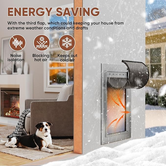 3-Flaps XL Dog Door for Wall, Rust Proof Aluminum Alloy Extra Large Doggy Door, Heavy Duty Pet Door with Dual Lock, Extreme Weather XLarge Dog Doors for Interior Exterior Wall, Pets Up to 220LB