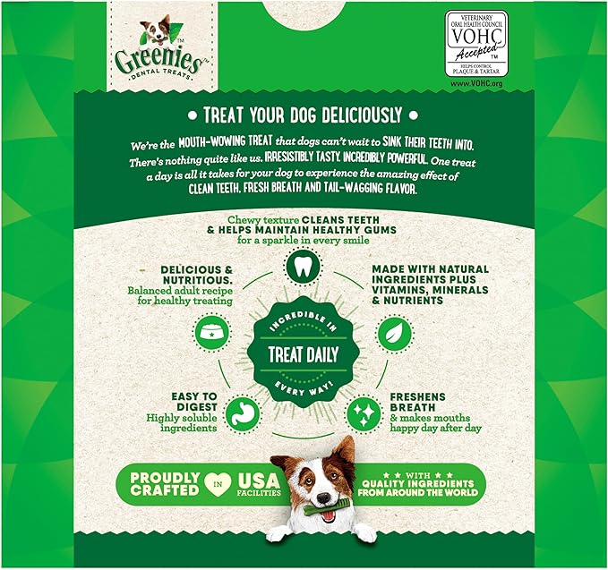 Greenies Veterinarian-Recommended Adult Natural Dental Dog Treats Teenie Size, Dog Dental Chews, Original Flavor, 36 oz. Pack, 130 Count