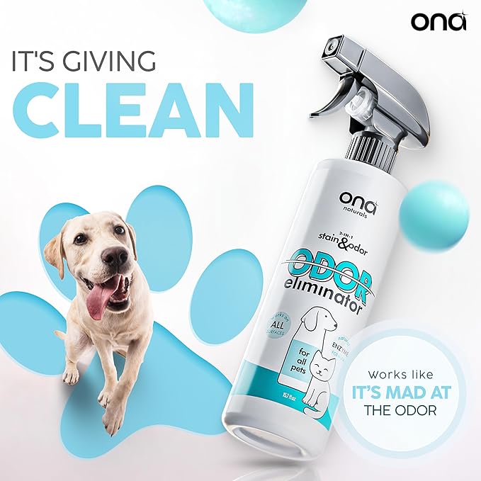 ONA Pet Stain & Odor Eliminator Enzyme Cleaner Spray - Dog & Cat Urine Remover & Deodorizer for Home, Carpet, Furniture & Hardwood Floor - Professional Strength Pet Urine Stain Remover (16oz)