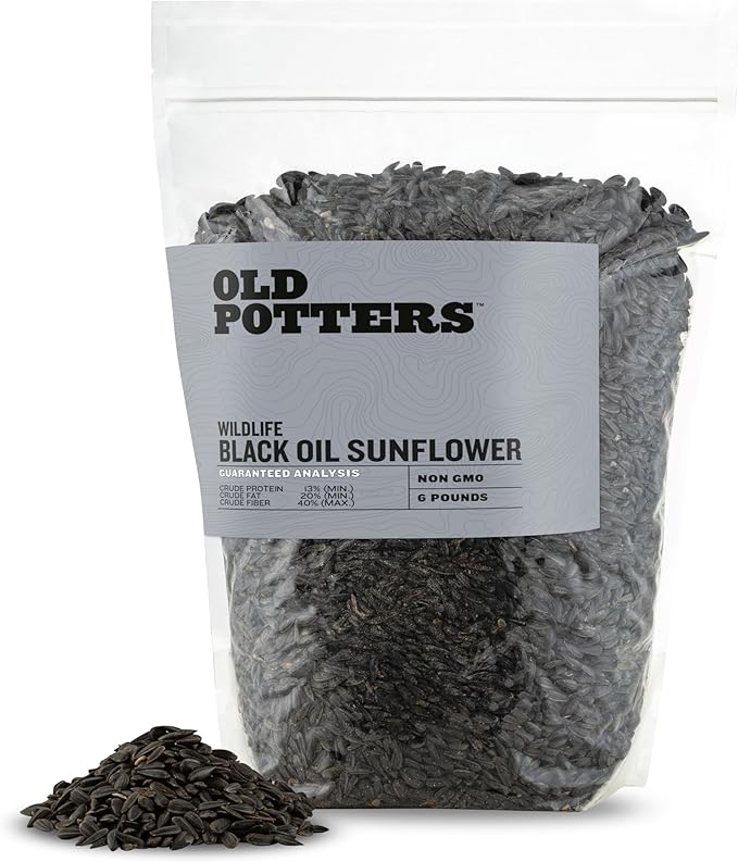 Old Potters Wildlife Black Oil Sunflower Seeds for Birds and Wildlife, Non-GMO & USA Grown on Small Farms (6 lbs)