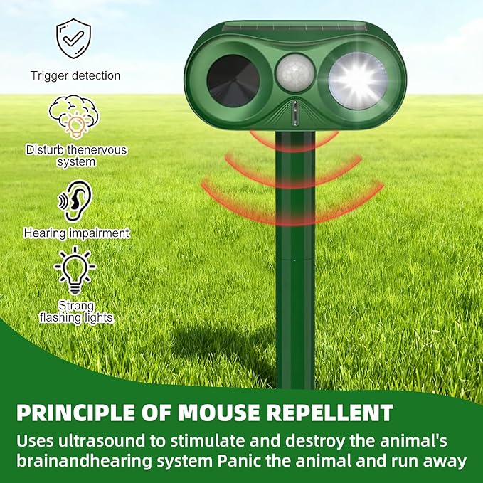 Upgraded Ultrasonic Animal Repeller,Solar Powered Cat Repellent Outdoor,Deer Deterrent with LED Flashing Motion,Sensor and Sound,Waterproof Bird Repeller for Dog Fox Garden Patio Dark-Green
