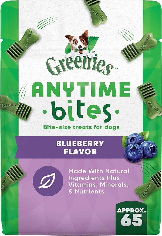 Greenies Anytime Bites Dog Treats, Blueberry Flavor, Dog Training Treats, 10.3 oz. Bag